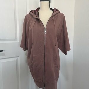 Women’s Burberry Hoodie, Short Sleeve, Pink with Classic Burberry Plaid, size XL